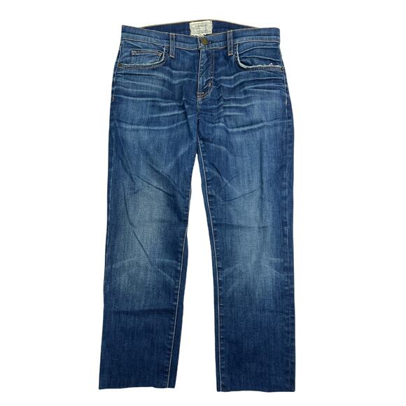 Current/Elliott The Fling Jeans Mid Rise Raw Cut Cropped Denim Blue Womens 0/25 - Picture 1 of 9